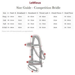 LeMieux Kudos Competition Bridle -Equestrian Supplie Store kudos competition bridle size guide 06326.1689278097