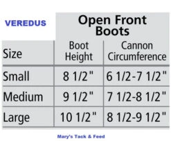 Veredus TR PRO Open Front Boots -Equestrian Supplie Store size chart front boot chart veredus 97653.1603577380